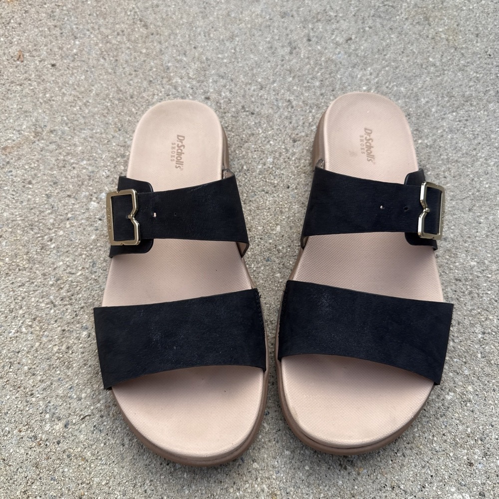 Dr. Scholls Women's All Time Round Toe Slides Sandals Black Comfort Size 7.5